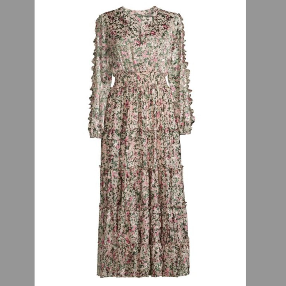 Elie Tahari Abstract Tiered Floral Maxi Dress NWT